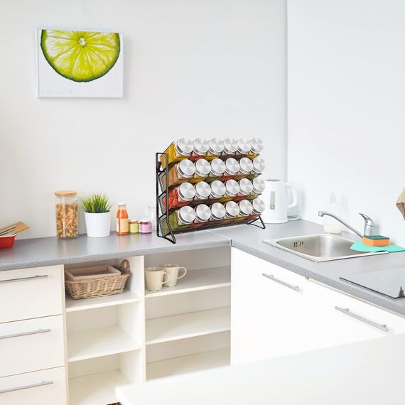 Bomclap Gewürzregal kein Gewürzglas Stehend gewürz regal küchenregal metall Hält viel gewürzgläser Gewürz Organizer für Küchenschrank und Arbeitsfläche, gewürzgläser nicht enthalten, Schwarz