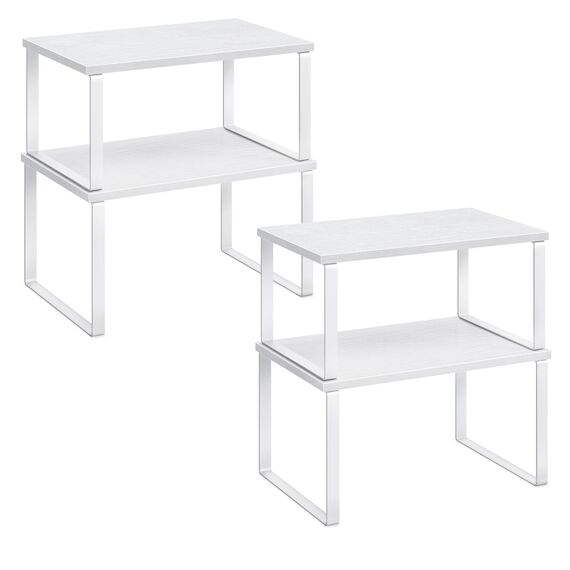 SONGMICS Gewürzregal, 4er Set, Küchenregal, Küchen-Organizer, erweiterbar, Gewürzhalter, stapelbar, mit Metallrahmen, 19,5 x 29,7 x 15,8 cm, wolkenweiß-schneeweiß KCS027W01