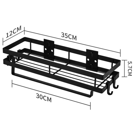 CZKDTT Gewürzregal,Küchenregal wand ohne Bohren,Gewürzregal Hängend Mit Küchenrollenhalter und 4 Haken,küchen organizer schublade,küchenutensilienhalter,35cm schwarz