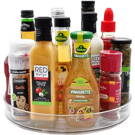 Drehteller Kühlschrank Organizer Lazy Susan 23,5cm, 360° Rondell Küchen Organizer Drehbarer Gewürzhalter für Gewürz Speisekammer Schrank Badezimmer Kommode.(Transparent)