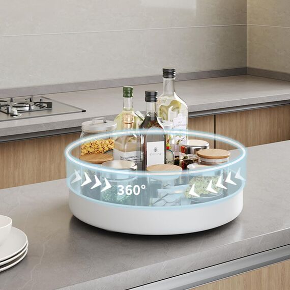 PIGPIGFLY Küchen Organizer,Drehteller Organizer Küche,360 Grad Rotierender Vorratsbehälter Für Lebensmittel,Gewürzhalter aus Rostfreiem Edelstahl,Lazy Susan(Weiß/25cm)