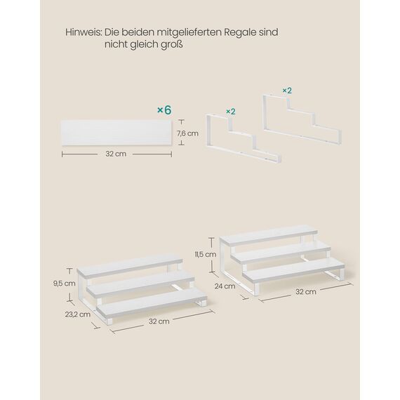 SONGMICS Gewürzregale, Küchenregale stehend, Küchen-Organizer, 2er Set, Holzwerkstoff, je 3 Ablagen, ausziehbar, stapelbar, für Speisekammer, Arbeitsplatte, schneeweiß-wolkenweiß KCS116W01