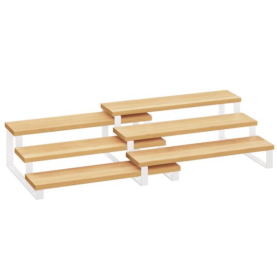 SONGMICS Gewürzregale, Küchenregale stehend, Küchen-Organizer, 2er Set, Holzwerkstoff, je 3 Ablagen, ausziehbar, stapelbar, für Speisekammer, Arbeitsplatte, naturbeige-wolkenweiß KCS016N02