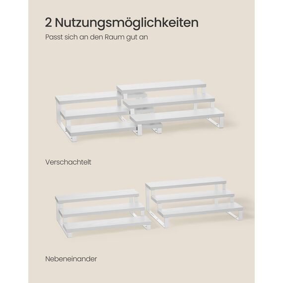 SONGMICS Gewürzregale, Küchenregale stehend, Küchen-Organizer, 2er Set, Holzwerkstoff, je 3 Ablagen, ausziehbar, stapelbar, für Speisekammer, Arbeitsplatte, schneeweiß-wolkenweiß KCS116W01