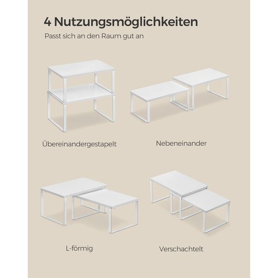SONGMICS Gewürzregal, 4er Set, Küchenregal, Küchen-Organizer, erweiterbar, Gewürzhalter, stapelbar, mit Metallrahmen, 19,5 x 29,7 x 15,8 cm, wolkenweiß-schneeweiß KCS027W01