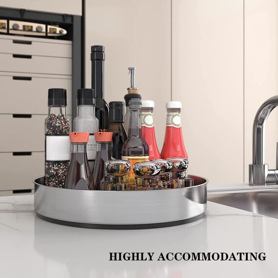 Küchen Organizer,Drehteller Organizer Küche,360 Grad Rotierender Vorratsbehälter Für Lebensmittel,Gewürzhalter aus Rostfreiem Edelstahl,Lazy Susan(Silber/20cm)