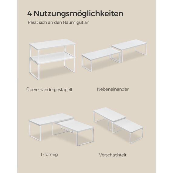 SONGMICS Gewürzregal, 4er Set, Küchenregal, Küchen-Organizer, erweiterbar, Gewürzhalter, stapelbar, mit Metallrahmen, ‎19,5 x 39,7 x 15,8 cm, wolkenweiß-schneeweiß KCS028W01
