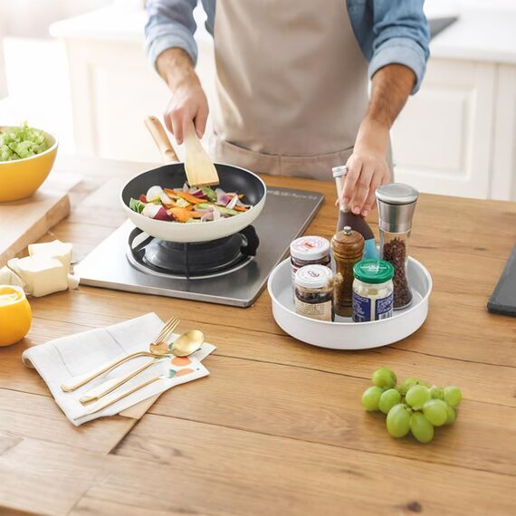 PIGPIGFLY Küchen Organizer,Drehteller Organizer Küche,360 Grad Rotierender Vorratsbehälter Für Lebensmittel,Gewürzhalter aus Rostfreiem Edelstahl,Lazy Susan(Weiß/25cm)
