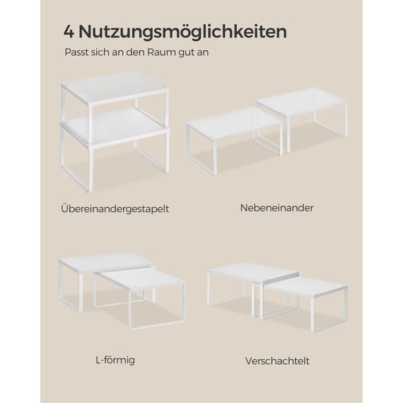 SONGMICS Gewürzregal, 4er Set, Küchenregal, Küchen-Organizer, Küche, Gewürzhalter, erweiterbar, stapelbar, kleines Regal, Metall, weiß KCS006W01