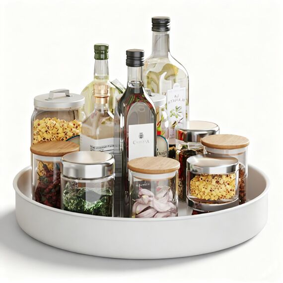 PIGPIGFLY Küchen Organizer,Drehteller Organizer Küche,360 Grad Rotierender Vorratsbehälter Für Lebensmittel,Gewürzhalter aus Rostfreiem Edelstahl,Lazy Susan(Weiß/25cm)