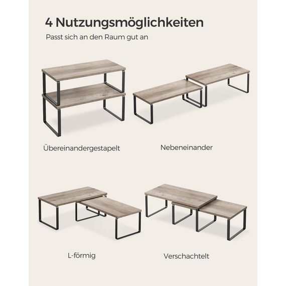 SONGMICS Gewürzregal, 4er Set, Küchenregal, Küchen-Organizer, erweiterbar, Gewürzhalter, stapelbar, mit Metallrahmen, ‎19,5 x 39,7 x 15,8 cm, tintenschwarz-greige meliert KCS022X02