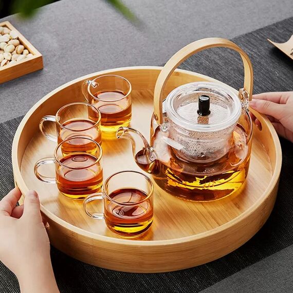 PIGPIGFLY Küchen Organizer, Drehteller Organizer Küche, 360 Grad Rotierender Vorratsbehälter Für Lebensmittel Especias y,Gewürzhalter aus Naturbambus, Lazy Susan 35cm