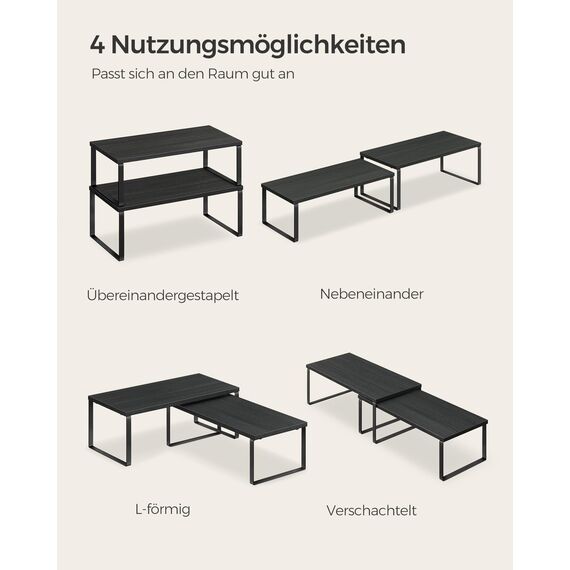 SONGMICS Gewürzregal, 4er Set, Küchenregal, Küchen-Organizer, erweiterbar, Gewürzhalter, stapelbar, mit Metallrahmen, ‎19,5 x 39,7 x 15,8 cm, tintenschwarz-ebenholzschwarz KCS028B01