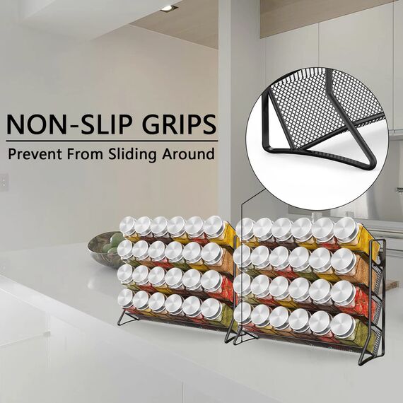 Bomclap Gewürzregal kein Gewürzglas Stehend gewürz regal küchenregal metall Hält viel gewürzgläser Gewürz Organizer für Küchenschrank und Arbeitsfläche, gewürzgläser nicht enthalten, Schwarz