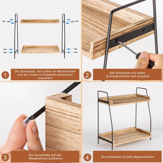 ANBOXIT Kaffee Organizer, Küchen Organizer Holz, Küchenregal Arbeitsplatte, 2 Tier Kaffeebar Regal für Küche, Zuhause, Büro - Braun