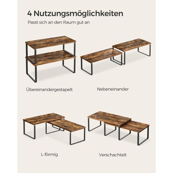 SONGMICS Gewürzregal, 4er Set, Küchenregal, Küchen-Organizer, erweiterbar, Gewürzhalter, stapelbar, mit Metallrahmen, ‎19,5 x 39,7 x 15,8 cm, tintenschwarz-vintagebraun KCS022X01