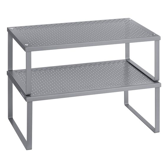 SONGMICS Gewürzregal, 2er Set, Küchenregal, Küchen-Organizer, Küche, Gewürzhalter, erweiterbar, stapelbar, kleines Regal, Metall, silbern KCS401G01