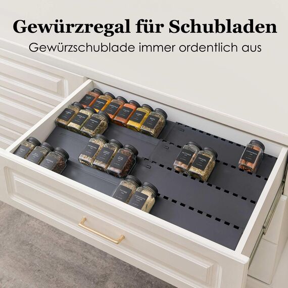 Homhut Gewürzregal Schublade 3 Etagen, Gewürz Organizer Schublade, Gewürz Schubladeneinsatz, Schubladen Ordnungssystem von 33cm bis 62cm, Organizer für Küche, Arbeitsfläche, Schrank, Regal