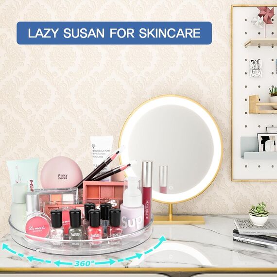 Drehteller Kühlschrank Organizer Lazy Susan 23,5cm, 360° Rondell Küchen Organizer Drehbarer Gewürzhalter für Gewürz Speisekammer Schrank Badezimmer Kommode.(Transparent)