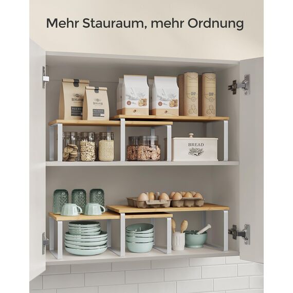 SONGMICS Gewürzregal, 4er Set, Küchenregal, Küchen-Organizer, erweiterbar, Gewürzhalter, stapelbar, mit Metallrahmen, ‎19,5 x 39,7 x 15,8 cm, wolkenweiß-naturbeige KCS210W01