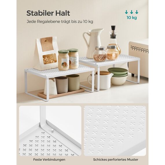 SONGMICS Gewürzregal, 4er Set, Küchenregal, Küchen-Organizer, Küche, Gewürzhalter, erweiterbar, stapelbar, kleines Regal, Metall, weiß KCS006W01