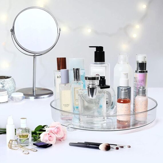 ERBO 2 Stück Drehteller Organizer, Küchen Kühlschrank Organizer, 360° Kühlschrank Drehplatte Gewürzhalter, Drehbarer Organizer für Küche Speisekammer Schrank Dresser (27+23cm)