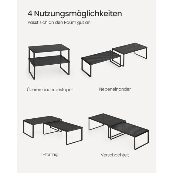 SONGMICS Gewürzregal, 2er Set, Küchenregal, Küchen-Organizer, Küche, Gewürzhalter, erweiterbar, stapelbar, kleines Regal, Metall, tintenschwarz KCS401B01