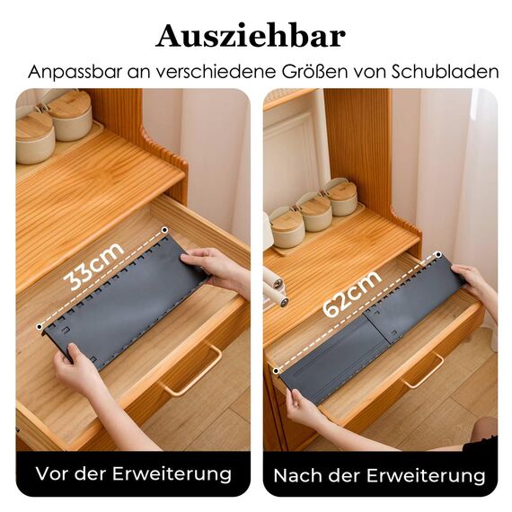 Homhut Gewürzregal Schublade 3 Etagen, Gewürz Organizer Schublade, Gewürz Schubladeneinsatz, Schubladen Ordnungssystem von 33cm bis 62cm, Organizer für Küche, Arbeitsfläche, Schrank, Regal