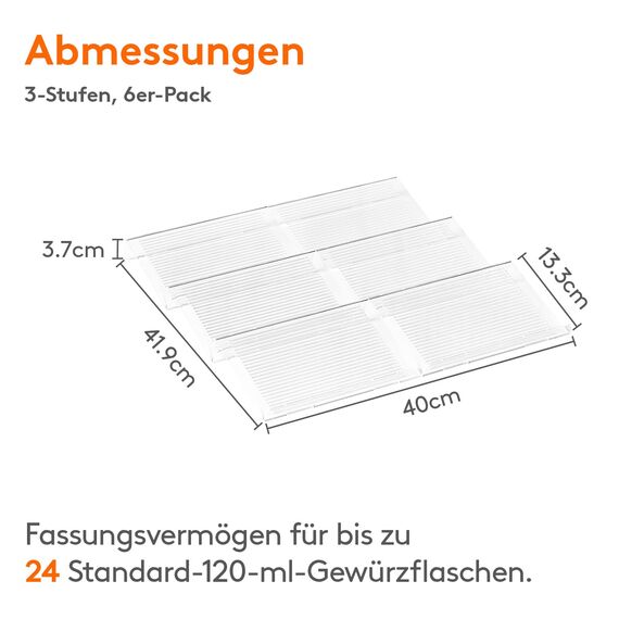 Lifewit Gewürz Organizer Schublade, 6 Stück Abnehmbares Gewürzregal Schublade Breite 20 bis 40 cm, 3 Etagen Gewürz Schubladeneinsatz aus Kunststoff, Spice Rack für Arbeitsplatte/Schrank, Durchsichtig