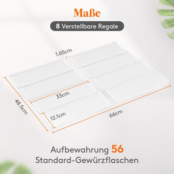 Lifewit Kunststoff Justierbare Gewürzschublade Organizer, Expandable Gewürzregal von 33cm bis 66cm für Küchenspeicher Arbeitsplatte, Schubladenschrank für Gewürze, Sirup, Likör, Pantry, 8 Set Klar