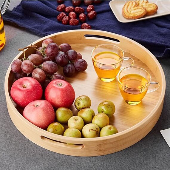 PIGPIGFLY Küchen Organizer, Drehteller Organizer Küche, 360 Grad Rotierender Vorratsbehälter Für Lebensmittel Especias y,Gewürzhalter aus Naturbambus, Lazy Susan 35cm