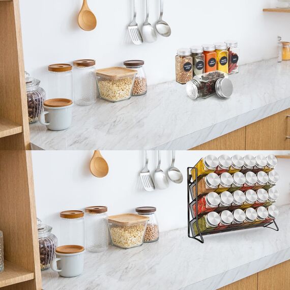 Bomclap Gewürzregal kein Gewürzglas Stehend gewürz regal küchenregal metall Hält viel gewürzgläser Gewürz Organizer für Küchenschrank und Arbeitsfläche, gewürzgläser nicht enthalten, Schwarz