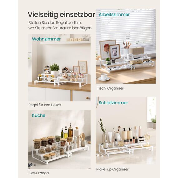 SONGMICS Gewürzregale, Küchenregale stehend, Küchen-Organizer, 2er Set, Holzwerkstoff, je 3 Ablagen, ausziehbar, stapelbar, für Speisekammer, Arbeitsplatte, schneeweiß-wolkenweiß KCS116W01