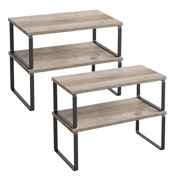 SONGMICS Gewürzregal, 4er Set, Küchenregal, Küchen-Organizer, erweiterbar, Gewürzhalter, stapelbar, mit Metallrahmen, ‎19,5 x 39,7 x 15,8 cm, tintenschwarz-greige meliert KCS022X02