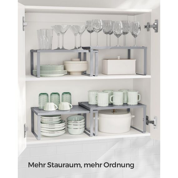 SONGMICS Gewürzregal, 2er Set, Küchenregal, Küchen-Organizer, Küche, Gewürzhalter, erweiterbar, stapelbar, kleines Regal, Metall, silbern KCS01SV