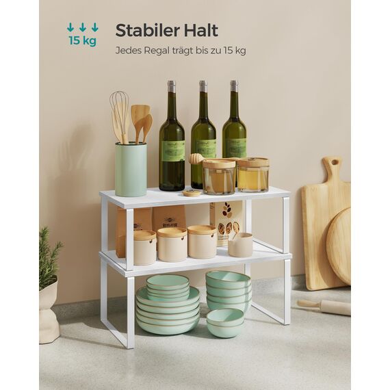 SONGMICS Gewürzregal, 4er Set, Küchenregal, Küchen-Organizer, erweiterbar, Gewürzhalter, stapelbar, mit Metallrahmen, ‎19,5 x 39,7 x 15,8 cm, wolkenweiß-schneeweiß KCS028W01