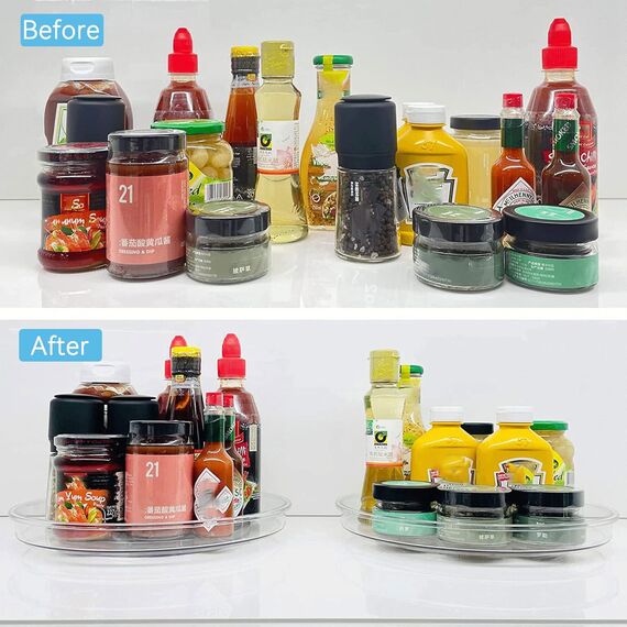 ERBO 2 Stück Drehteller Organizer, Küchen Kühlschrank Organizer, 360° Kühlschrank Drehplatte Gewürzhalter, Drehbarer Organizer für Küche Speisekammer Schrank Dresser (27+23cm)