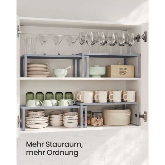 SONGMICS Gewürzregal, 2er Set, Küchenregal, Küchen-Organizer, Küche, Gewürzhalter, erweiterbar, stapelbar, kleines Regal, Metall, silbern KCS401G01