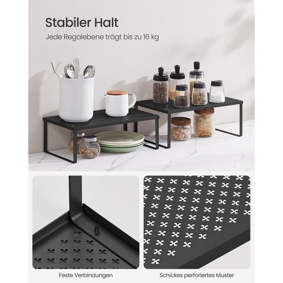 SONGMICS Gewürzregal, 2er Set, Küchenregal, Küchen-Organizer, Küche, Gewürzhalter, erweiterbar, stapelbar, kleines Regal, Metall, tintenschwarz KCS401B01
