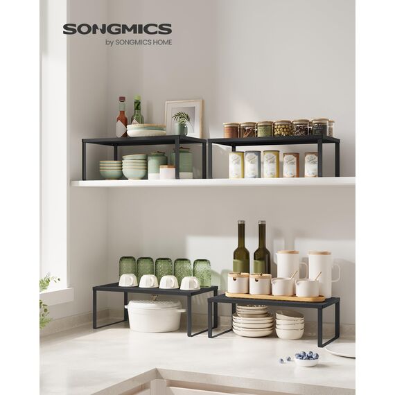 SONGMICS Gewürzregal, 2er Set, Küchenregal, Küchen-Organizer, Küche, Gewürzhalter, erweiterbar, stapelbar, kleines Regal, Metall, tintenschwarz KCS401B01
