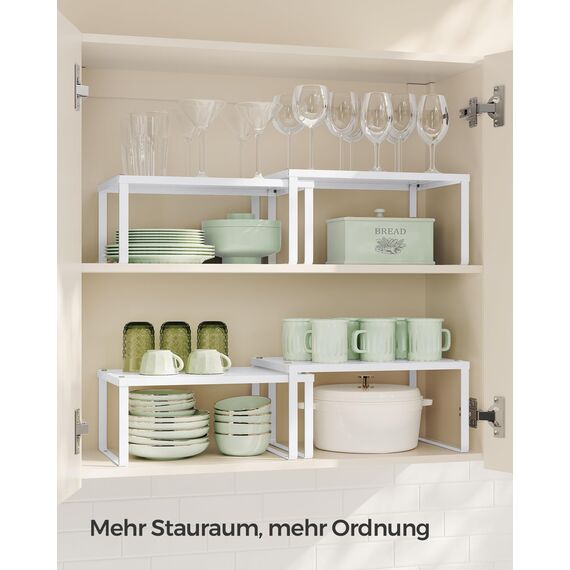 SONGMICS Gewürzregal, 2er Set, Küchenregal, Küchen-Organizer, Küche, Gewürzhalter, erweiterbar, stapelbar, kleines Regal, Metall, weiß KCS01WT