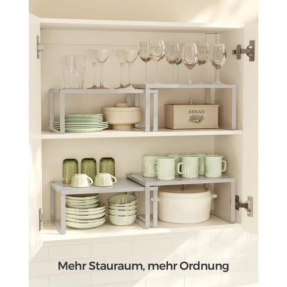 SONGMICS Gewürzregal, 4er Set, Küchenregal, Küchen-Organizer, Küche, Gewürzhalter, erweiterbar, stapelbar, kleines Regal, Metall, haferflockenbeige KCS006K01