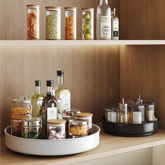 PIGPIGFLY Küchen Organizer,Drehteller Organizer Küche,360 Grad Rotierender Vorratsbehälter Für Lebensmittel,Gewürzhalter aus Rostfreiem Edelstahl,Lazy Susan(Weiß/25cm)