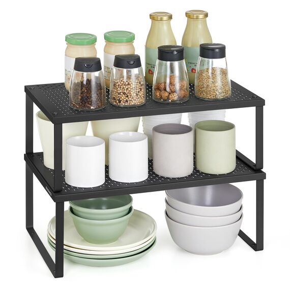 SONGMICS Gewürzregal, 2er Set, Küchenregal, Küchen-Organizer, Küche, Gewürzhalter, erweiterbar, stapelbar, kleines Regal, Metall, tintenschwarz KCS401B01