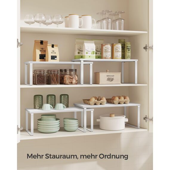 SONGMICS Gewürzregal, 4er Set, Küchenregal, Küchen-Organizer, erweiterbar, Gewürzhalter, stapelbar, mit Metallrahmen, ‎19,5 x 39,7 x 15,8 cm, wolkenweiß-schneeweiß KCS028W01