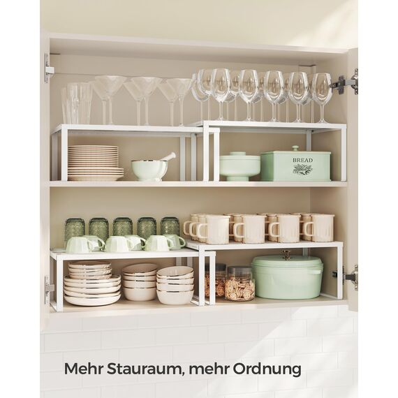 SONGMICS Gewürzregal, 2er Set, Küchenregal, Küchen-Organizer, Küche, Gewürzhalter, erweiterbar, stapelbar, kleines Regal, Metall, weiß KCS401W01