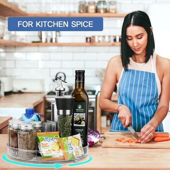 Drehteller Kühlschrank Organizer Lazy Susan 23,5cm, 360° Rondell Küchen Organizer Drehbarer Gewürzhalter für Gewürz Speisekammer Schrank Badezimmer Kommode.(Transparent)