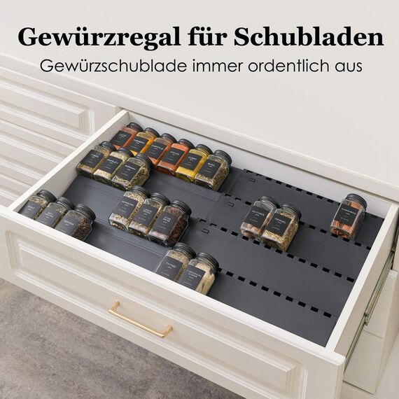 Homhut Gewürzregal Schublade 2 Etagen, Gewürz Organizer Schublade, Gewürz Schubladeneinsatz, Schubladen Ordnungssystem von 33cm bis 62cm, Organizer für Küche, Arbeitsfläche, Schrank, Regal