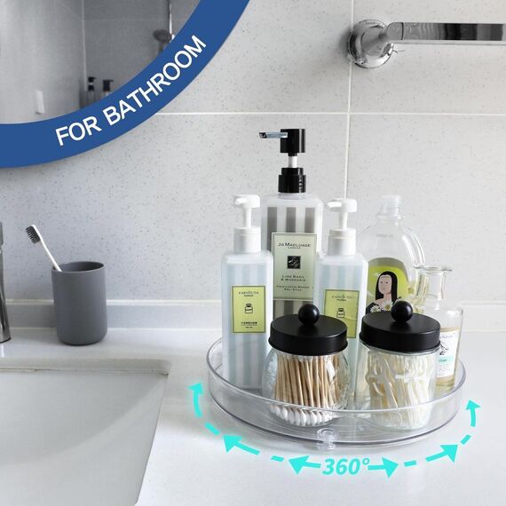 Drehteller Kühlschrank Organizer Lazy Susan 23,5cm, 360° Rondell Küchen Organizer Drehbarer Gewürzhalter für Gewürz Speisekammer Schrank Badezimmer Kommode.(Transparent)