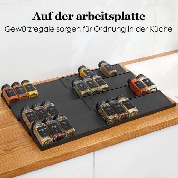 Homhut Gewürzregal Schublade 3 Etagen, Gewürz Organizer Schublade, Gewürz Schubladeneinsatz, Schubladen Ordnungssystem von 33cm bis 62cm, Organizer für Küche, Arbeitsfläche, Schrank, Regal